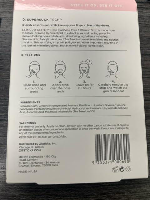 ZitSticka ZitSticka Hydrocolloid Surface Area Pimple Patches for Face - Clarifying Pore & Blemish for Large Zit T-Zone Coverage - Zit Sticker Absorbs Oil, Unclogs Pores, & Targets Clusters (NOSE PACK 8PC)