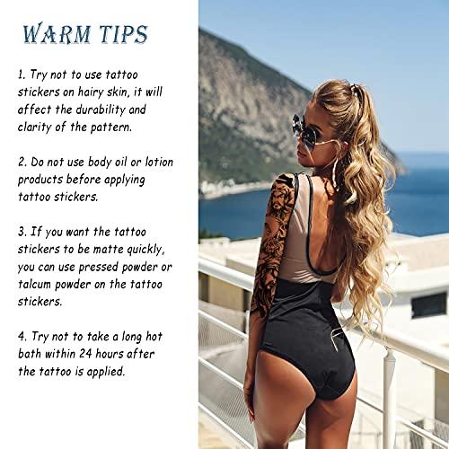 Oioda Full Arm Temporary Tattoo, Sexy 3d Fake Tattoo Stickers Extra Large Long Lasting Waterproof Three Kingdoms Tattoo Sleeve, for Arms Legs Shoulders for Adult Woman Man Kids Teens Black Fashion Body Art