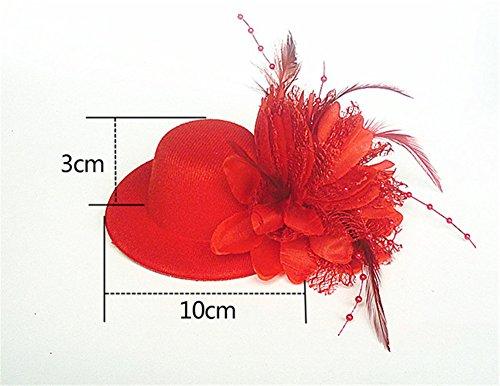 Aimeely Aimeely Elegant Girls Children Feather Flower Hat Veil Convenience Headpieces with Clip Red