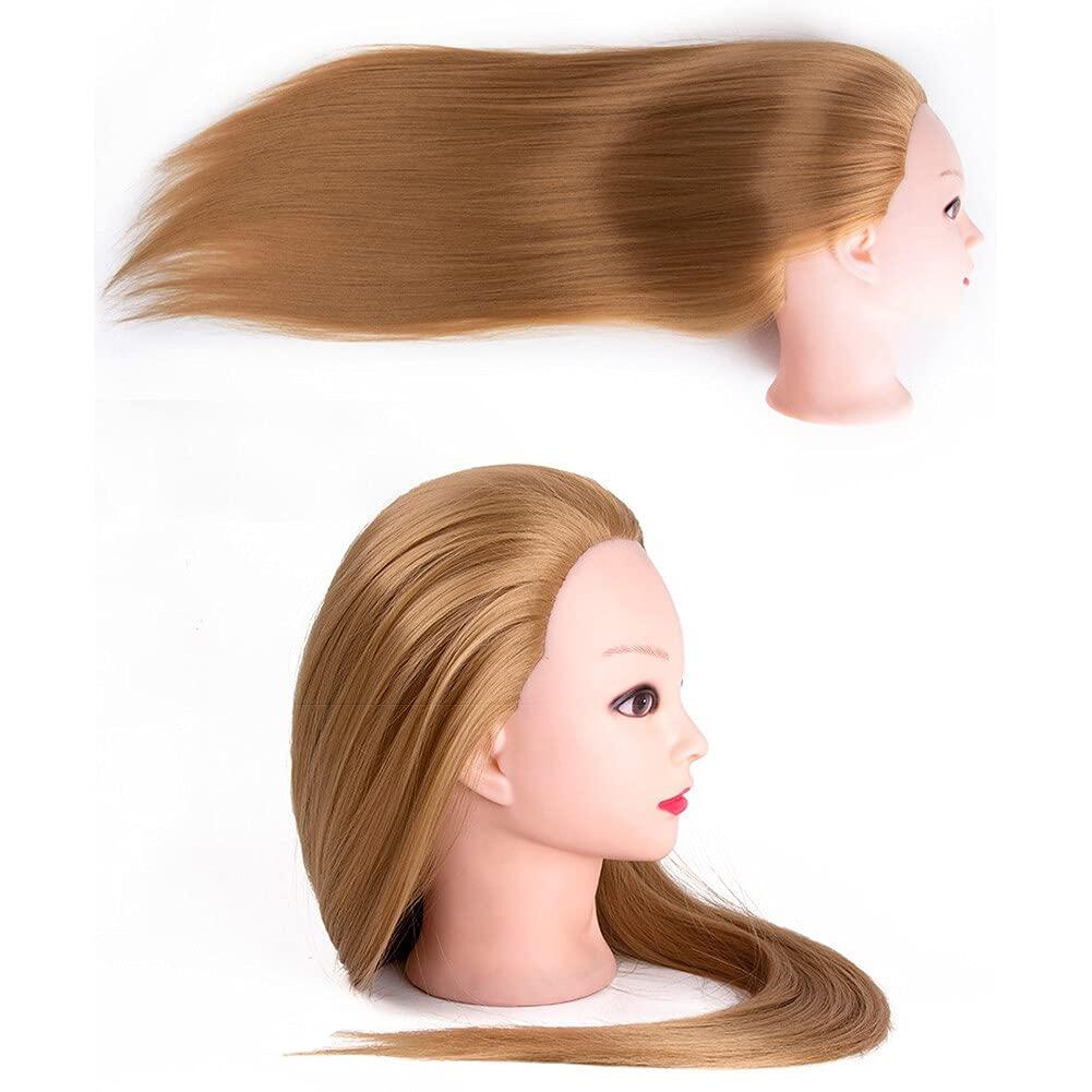 YYDS 65Cm Long Hair Training Head Training Head Hair Practice Barber Hairdressing Mannequin Head Practice Perming Hairs(6pcs Tools,Middle Part 1B#)