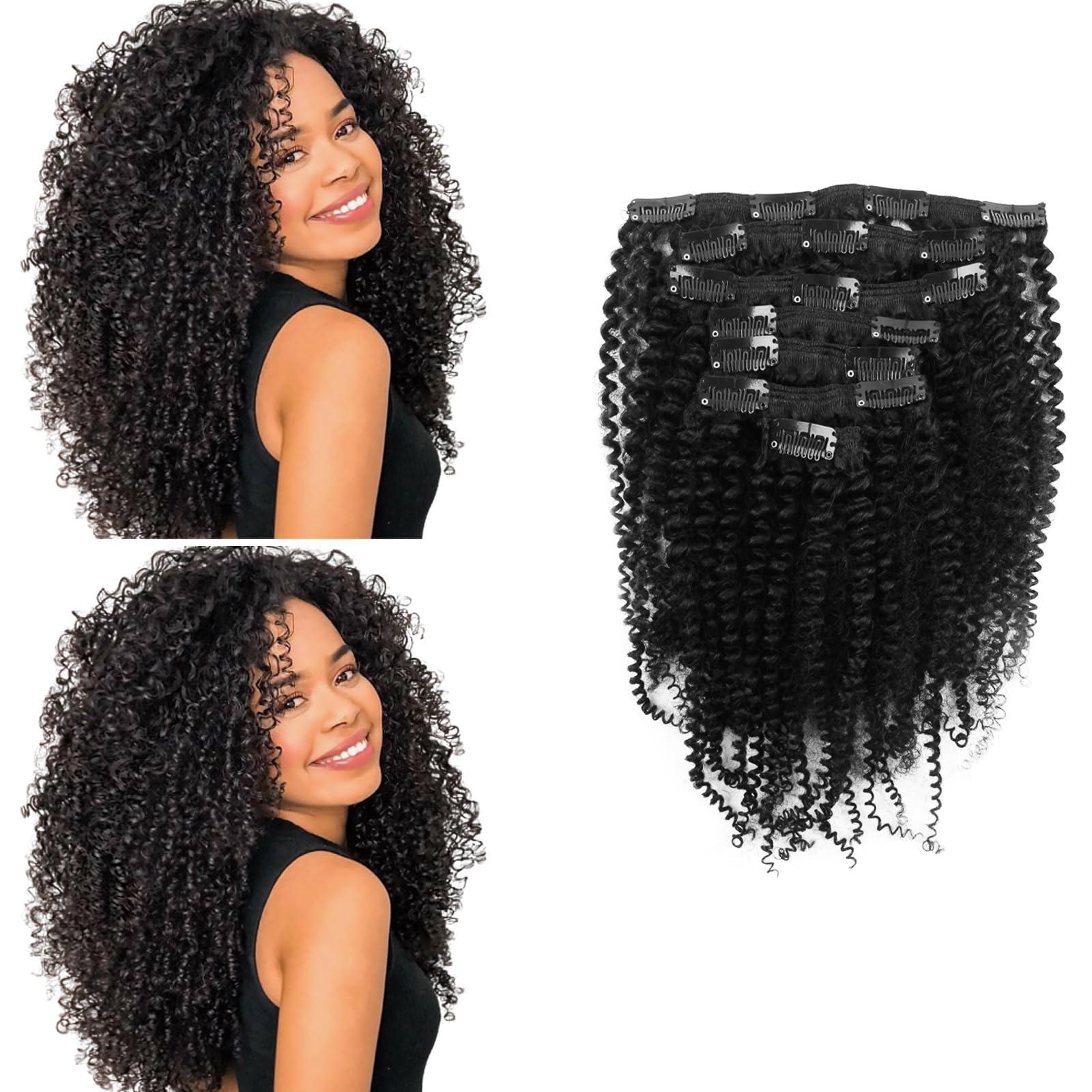 MIMIESEAT MIMIESEAT 3C Clip in Hair Extensions Real Human Hair Curly for Black Women Kinky Curly Human Hair Clip ins 4A Hair Extensions Double Weft Clip in 22 Inches Natural Black 120g 7 Pcs With 17 Clips
