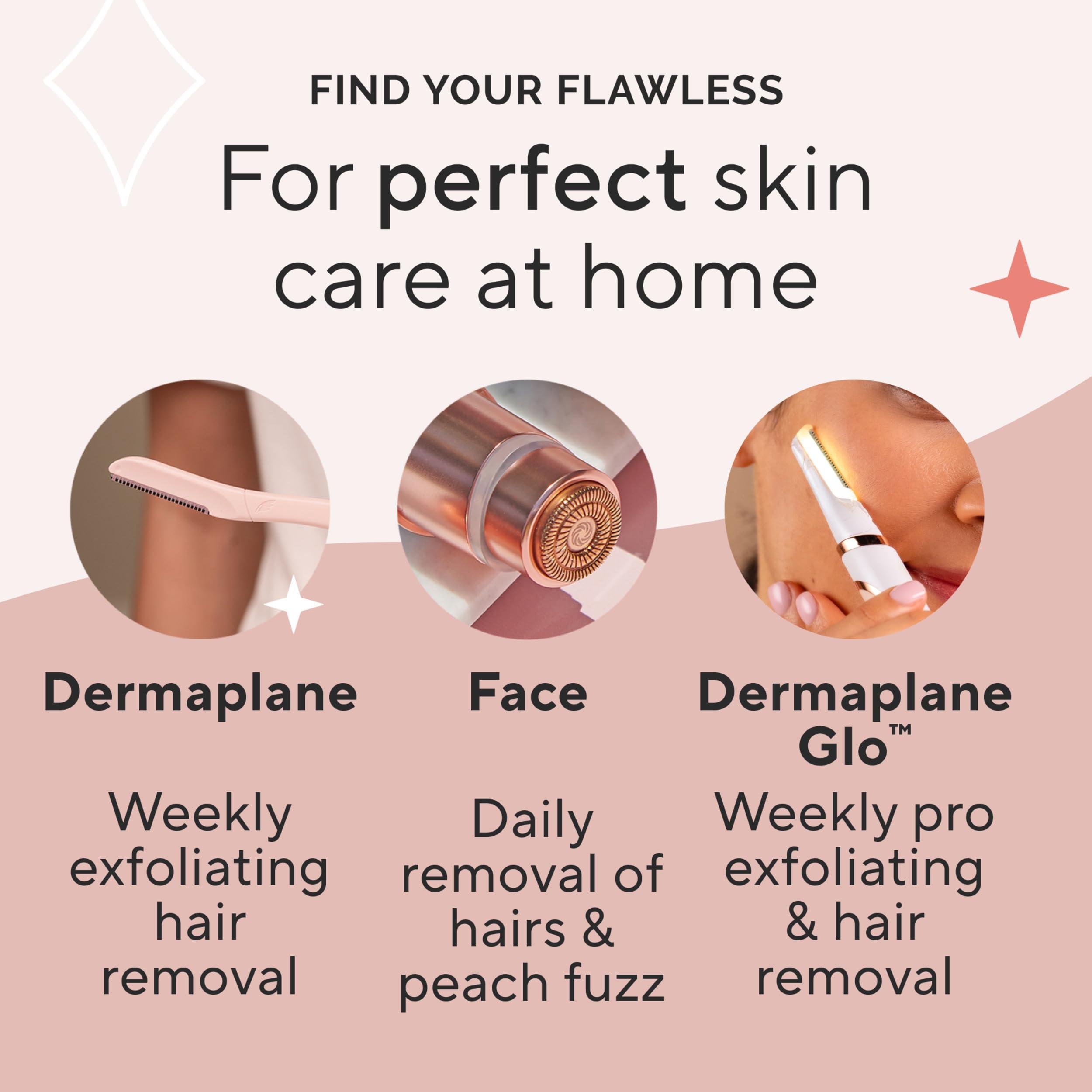 Finishing Touch Flawless Finishing Touch Flawless Dermaplane Glo Sonic Lighted Facial Exfoliator, Electric Vibrating Dermaplane Razor for Dermaplaning, Facial Hair Removal, 6 Replacement Heads