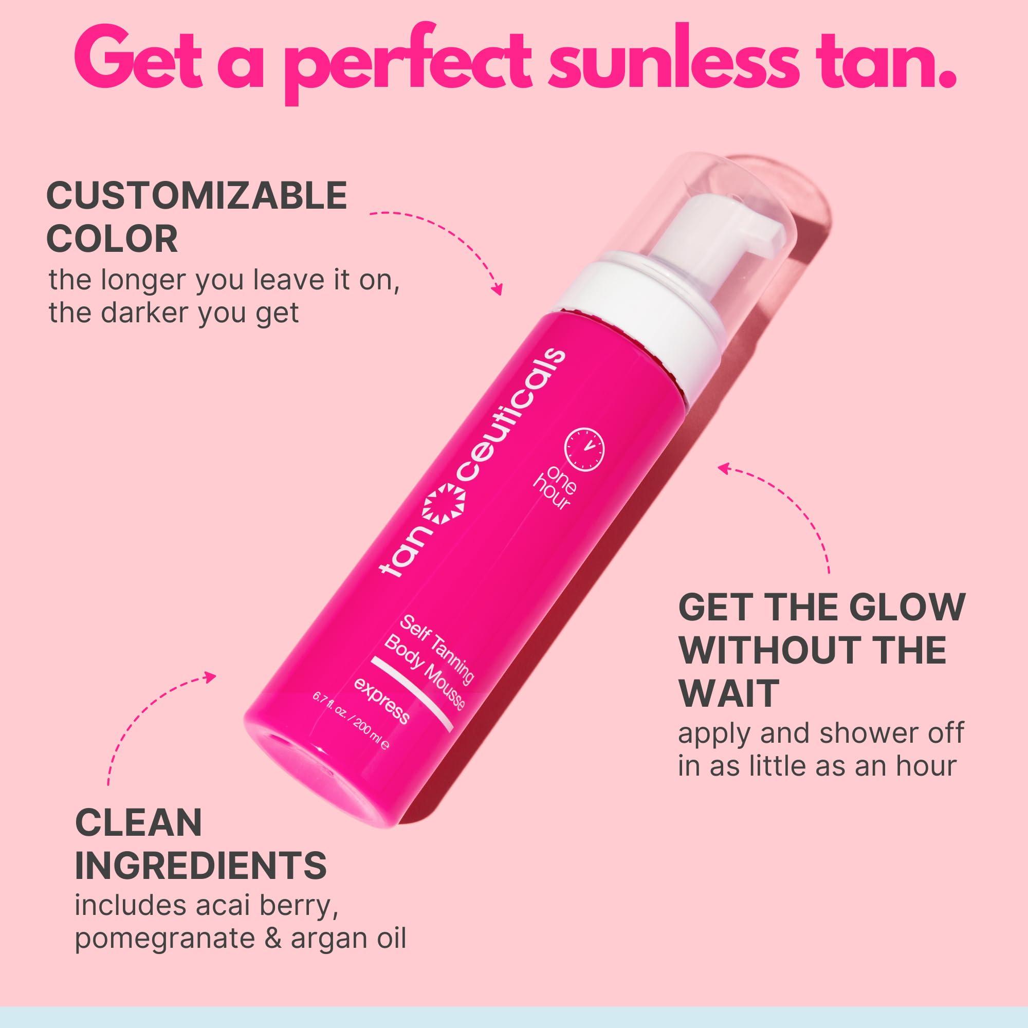 Tanceuticals Tanceuticals Express Self Tanning Body Mousse - Fast Acting Self Tan Foam - Develops in 1-4 Hours, Natural Looking, Vegan & Cruelty Free - Sunless Tanner with Acai Berry, Pomegranate & Argan Oil