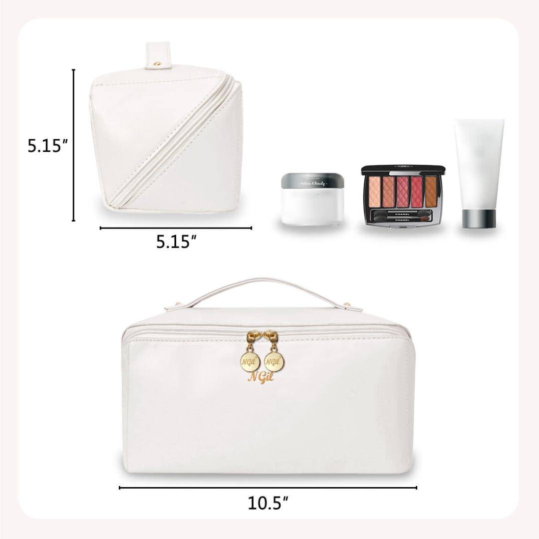 NGIL NGIL Travel Toiletry Bag, Makeup Bag, Cosmetic Bag, Portable Travel Makeup Bag, Large Capacity Cosmetic Organizer for Women, FREE COMPACT MIRROR INCLUDED (White, Large)