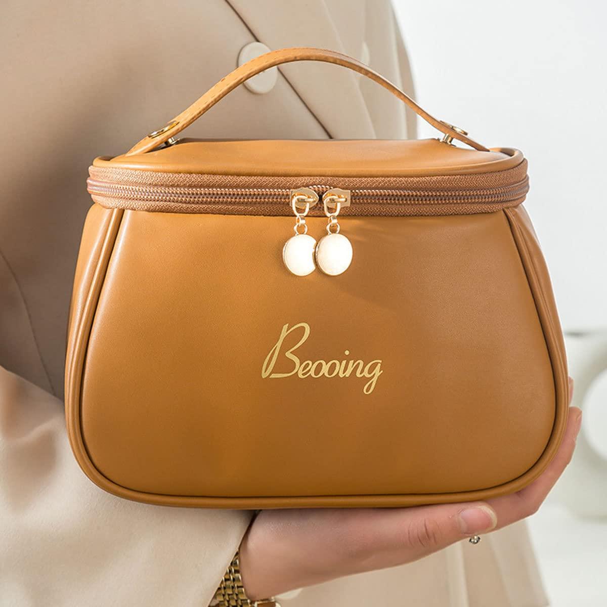 cirea cirea Cube Style PU Modern Simple and Large Capacity Cosmetic Bag for Easy Carrying of Travel Ladies' Makeup Bag (Pink)