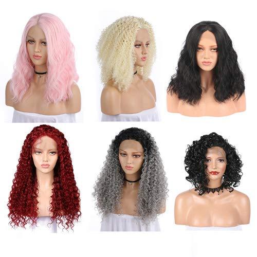 lara&missy lara&missy Pink Wig Lace Front Kinky Water Wave Wavy Curly Curl Natural Hair Effect Pink Wig with Baby Hair
