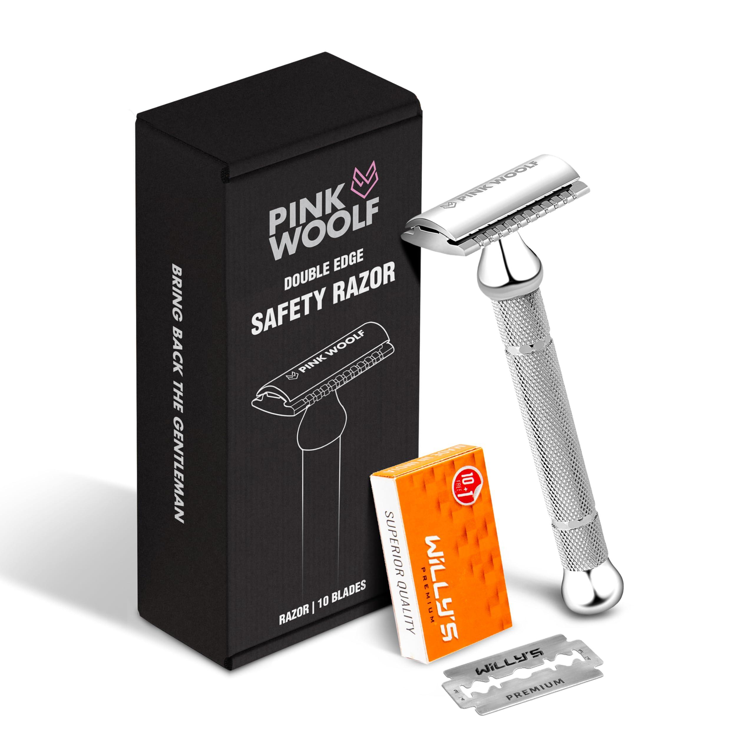 Pink Woolf Pink Woolf Classic DE Safety Razor (Chrome) CC87, Good for Beginner Shaver, Ideal Gift for Men