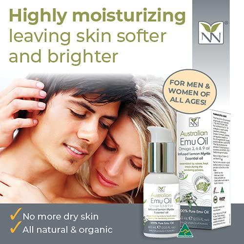 YNN Y-Not-Natural Y-Not Natural Ultra Pure Australian Emu Oil 60 mL - Luxury, Hospital Grade | Free Range Aboriginal Omega 3, 6 & 9 Oil Infused with Lemon Myrtle - Ultimate Moisturizer for Skin, Hair, Nails, and Scalp