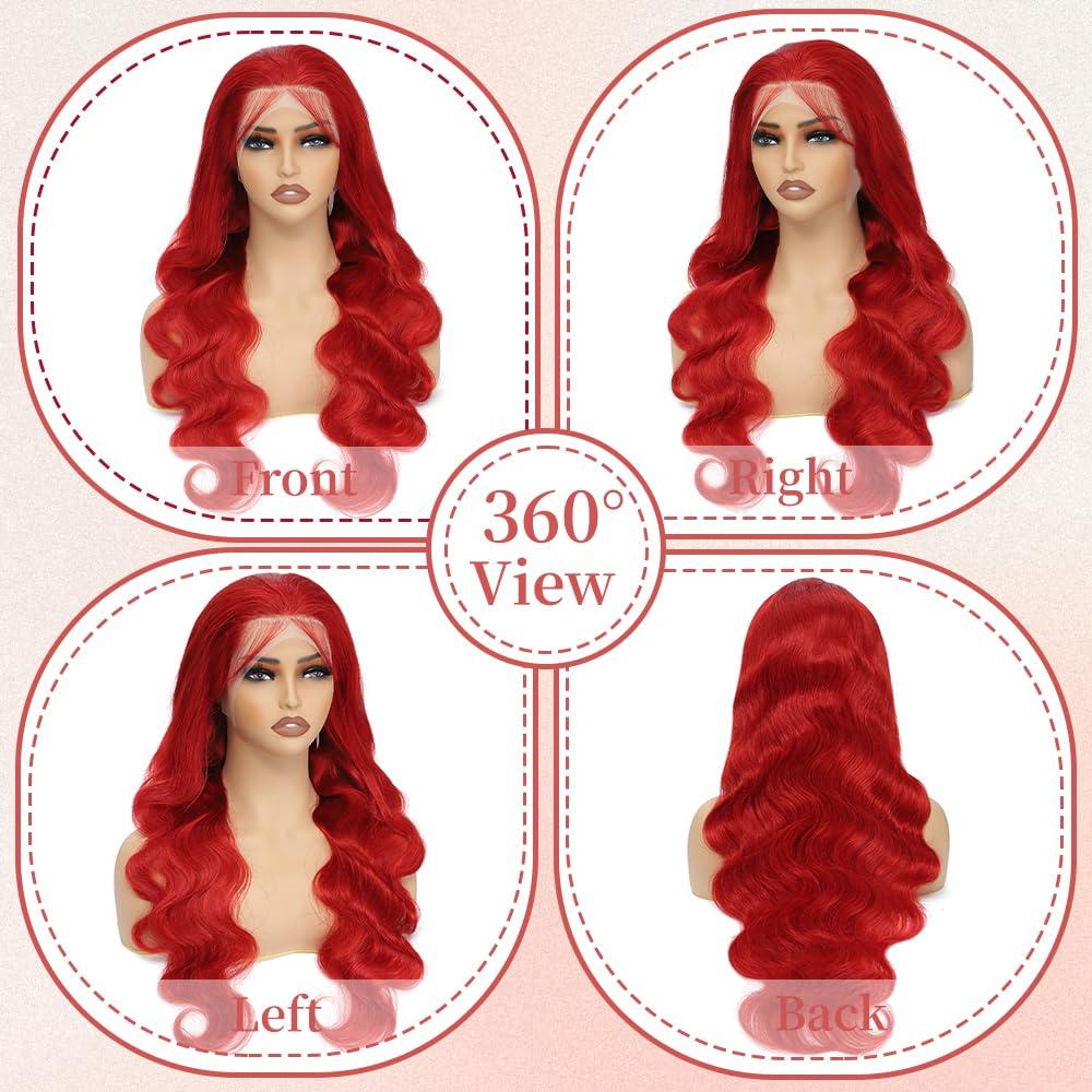 Wixau 24 Inch Red Wig Human Hair 13x4 Red Lace Front Wigs Human Hair 180 Density Colored Red Human Hair HD Lace Frontal Wigs Human Hair Pre Plucked Red Wigs for Women