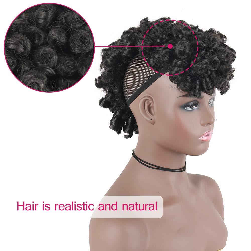 Oseti Oseti Short Curly Mohawk Wig Mohawk Hair Clip in Hair Extension Nature Black Mohawk Wigs for Black Women, Deep Wave Mohawk Ponytail Wig with Bangs Faux Hawk Hairpieces for Women Girls (2#)