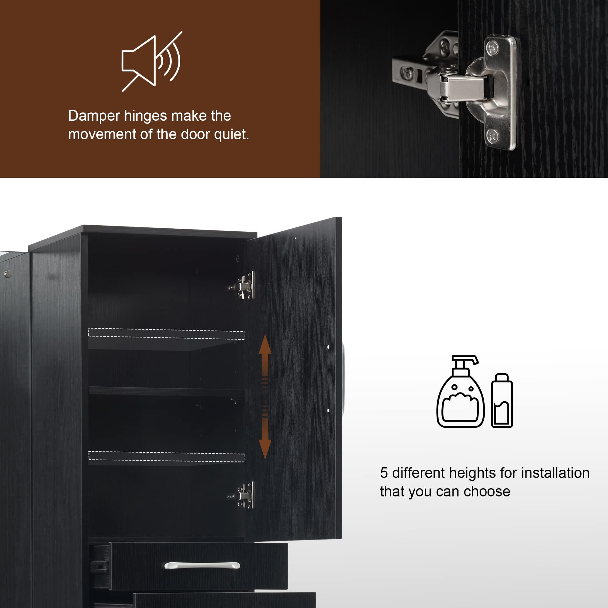 BarberPub BarberPub Wall Mount Mirror Station with Storage Drawers and Shelf Salon Station Hair Styling Barber Station Beauty Equipment 3034 (Black)