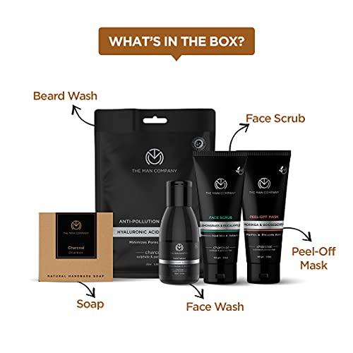 The Man Company The Man Company De Tan Charcoal Facial Kit for Men with Face Wash, Face Scrub, Peel Off Mask, Sheet Mask, Soap for Whitehead & Blackhead Removal, Deep Skin Cleansing & Oil Control | Best Gift Set
