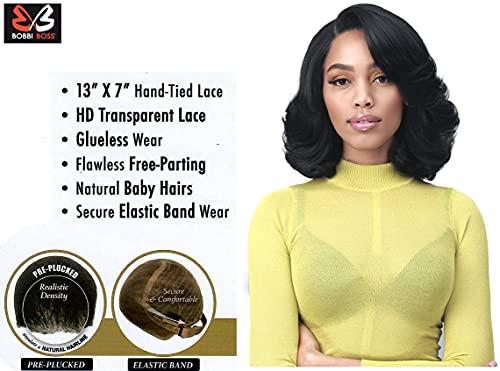 BOBBI BOSS Bobbi Boss 13X7 HD Lace Bob Curly Synthetic Wig - MLF602 NATALIA, Wavy Short Wigs with Baby Hairs, Glueless Lace Free Part Wig with High Heat Resistant Wigs (TT1B/RO.PK)