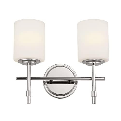 Kichler Kichler Ali 2 Light Bathroom Vanity Light in Polished Nickel with Satin Etched Glass Shades for use in Bathrooms and Powder Rooms, 52141PN