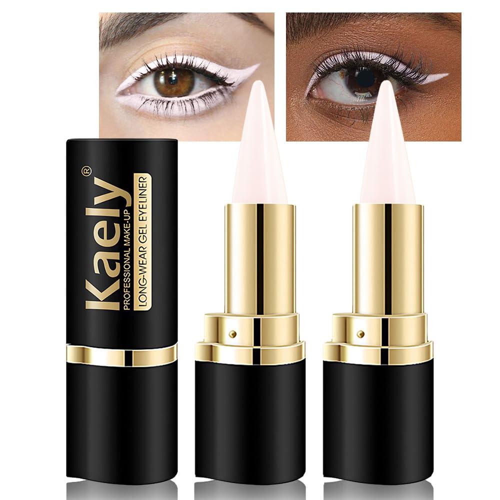 Kaely Kaely 2Pcs Quartz Queen White Gel Eyeliner Pencil, Natural Cream Eye Liner Waterproof Smudge Proof, Matte Waterline Eyeliner Eyeshadow Stick, Brighten Eye Makeup, Vegan & Cruelty-Free