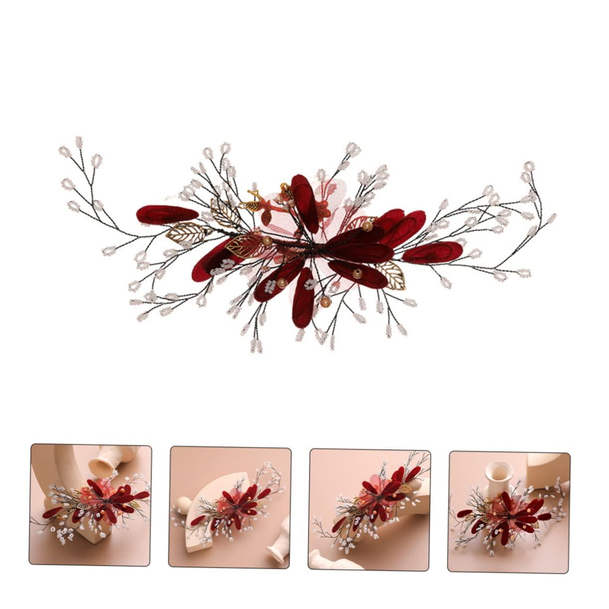Beatifufu Beatifufu Red Flower Bridal Hair Clip Clip for Hair Floral Hair Clamp Barrette Set