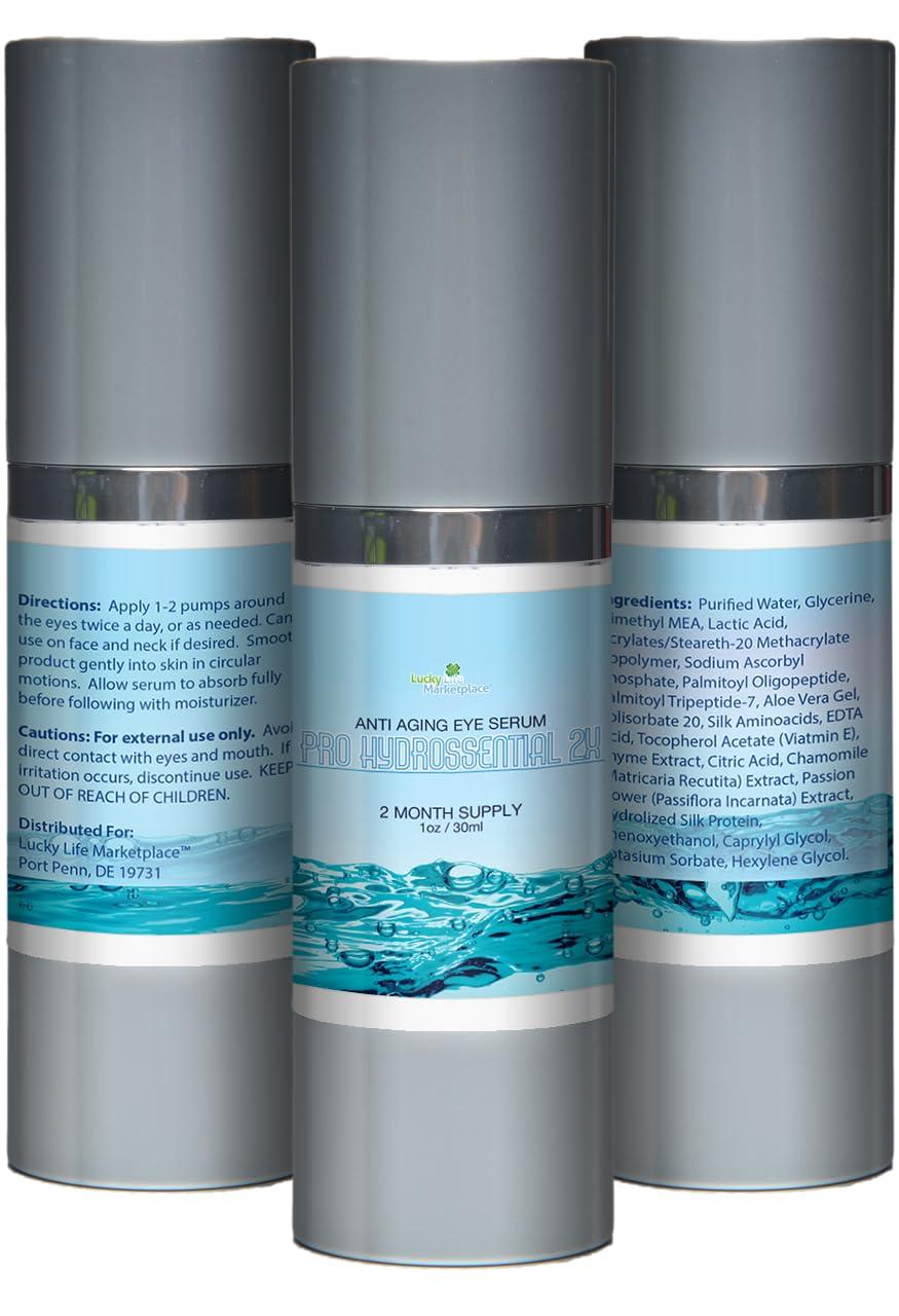 Lucky Life Marketplace Pro Hydrossential 2x Serum - Anti Aging Eye Serum - Help Improve Dark Circles, Puffy Eyes, Wrinkles, & Eye Bags - Exfoliating Vitamin C Serum with Lactic Acid - Aid Collagen Production & Soothe Skin