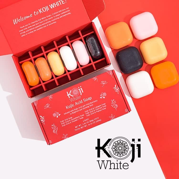 Koji White Koji White Kojic Acid & Collagen Skin Brightening Soap for Face & Natural Glowing Skin - Moisturizer, Body Cleansing Bar, Reduce the Appearance of Wrinkles, Vegan, Paraben-Free, 2.82 oz (2 Bars)