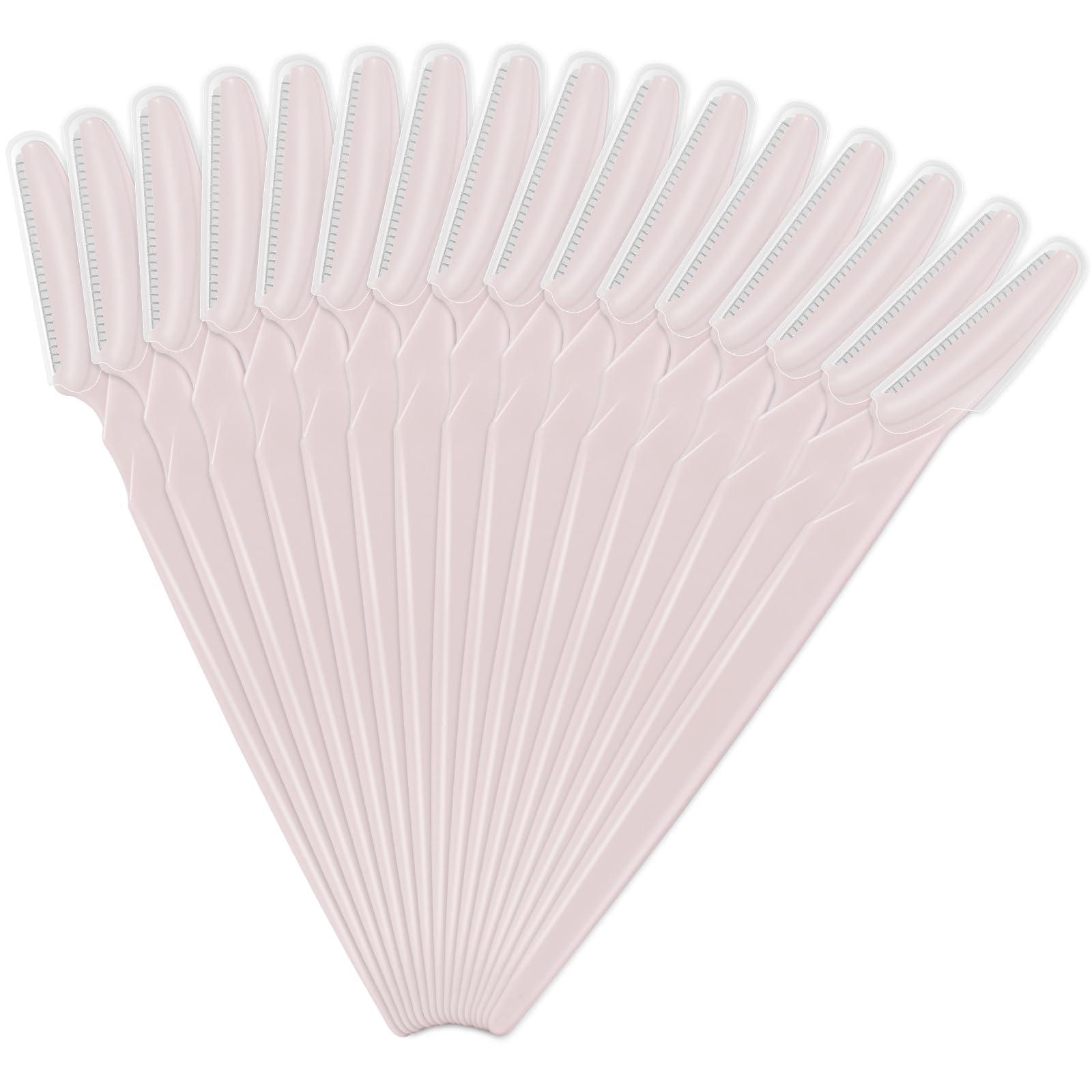 JHZMCRX 16 Pcs Light Pink Eyebrow Razor, Face Razors Multipurpose, Facial Razors for Women Men, Eyebrow Trimmers Shaver with Safety Cover, Dermaplaning Tools for Face Body Use, Facial Hair Removal Tools