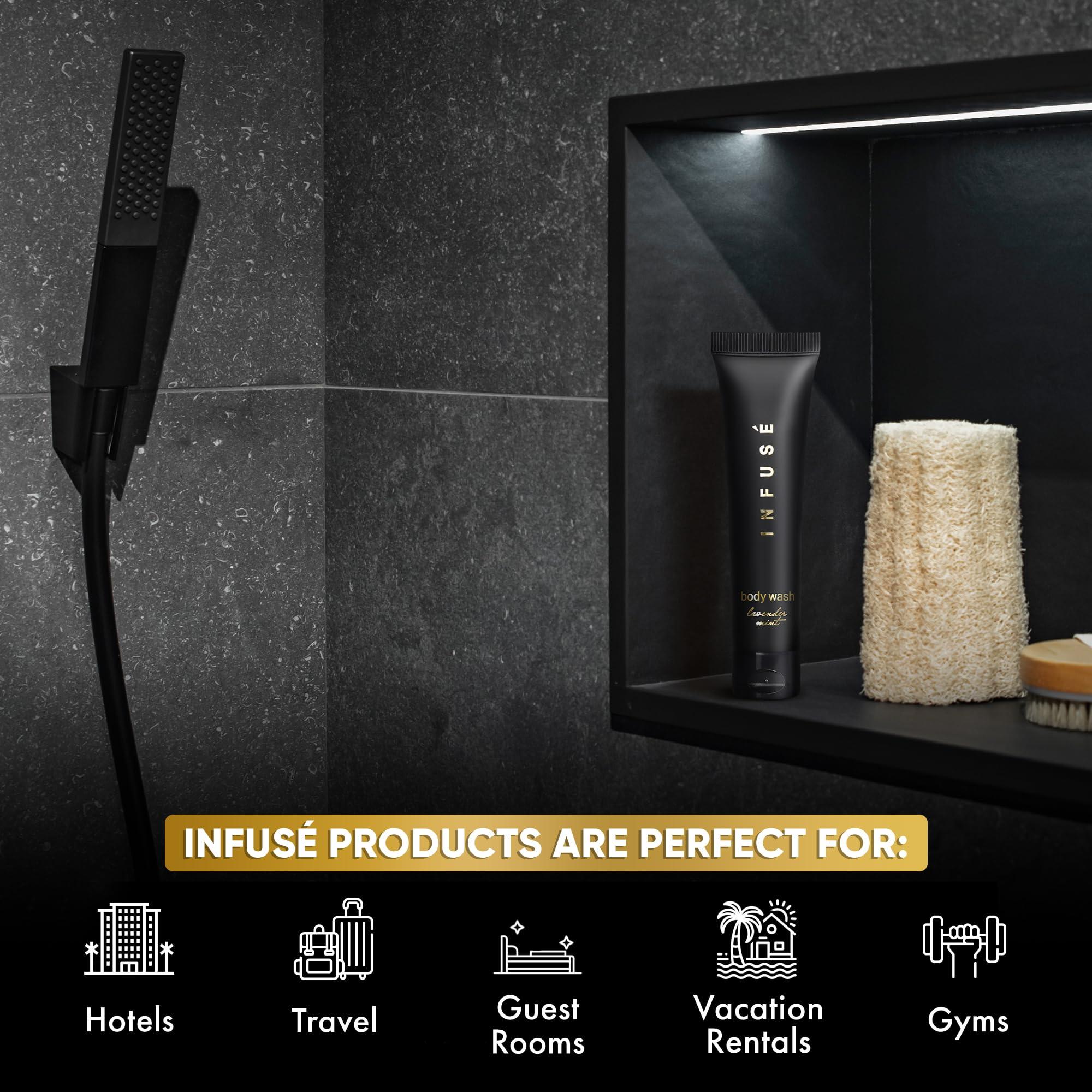 Infuse Infuse Black Hotel Toiletries Bulk | 1 oz Body Wash Travel Size | For Hotels, Vacation Rentals, Gym, Luxury, Airport | Case of 20