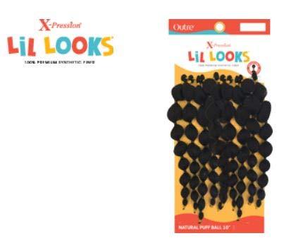 Outre Outre X-Pression Lil Looks Cutie Kid-friendly Long Braid Crochet Style Easy & Comfortable to Wear Adjustable Loop - NATURAL PUFF BALL 10" (2T1B/30)
