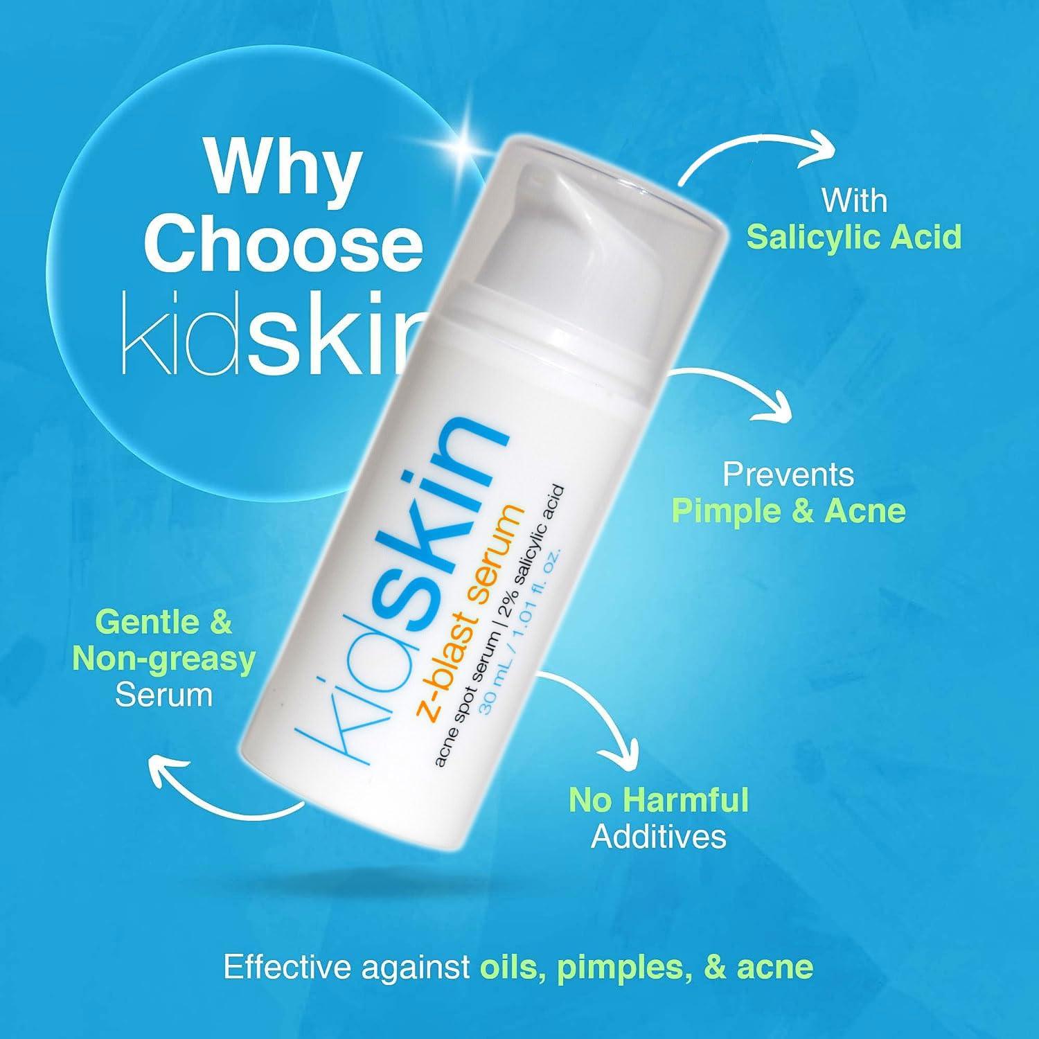 Kidskin Kidskin - Z-Blast Serum, for Face Acne, Skin Care for Kids, Pre-Teen and Teen Skin Ages 9-17, Vegan-and-Cruelty-Free Acne Prone Skin Care, 5 fl oz