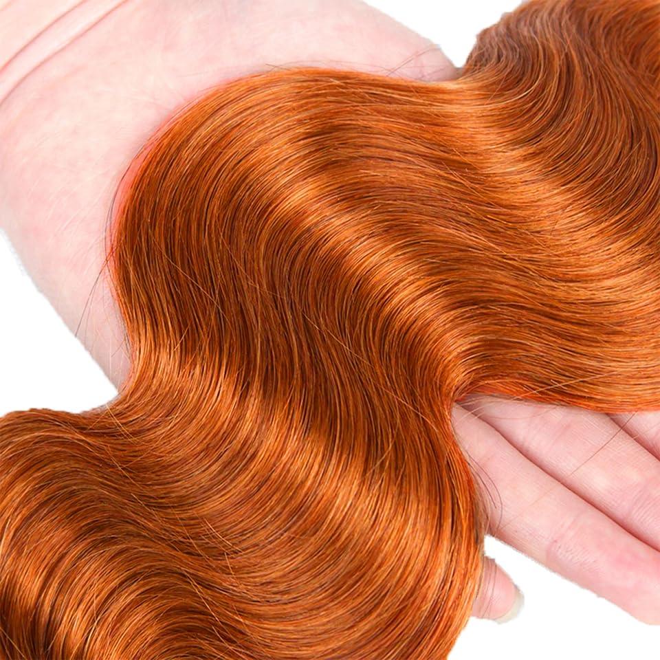 WuvuSnm Ginger Human Hair Bundles #350 Body Wave Bundles Burnt Orange Human Hair Bundles 12 14 16 Inch Ginger Body Wave Bundles for Women