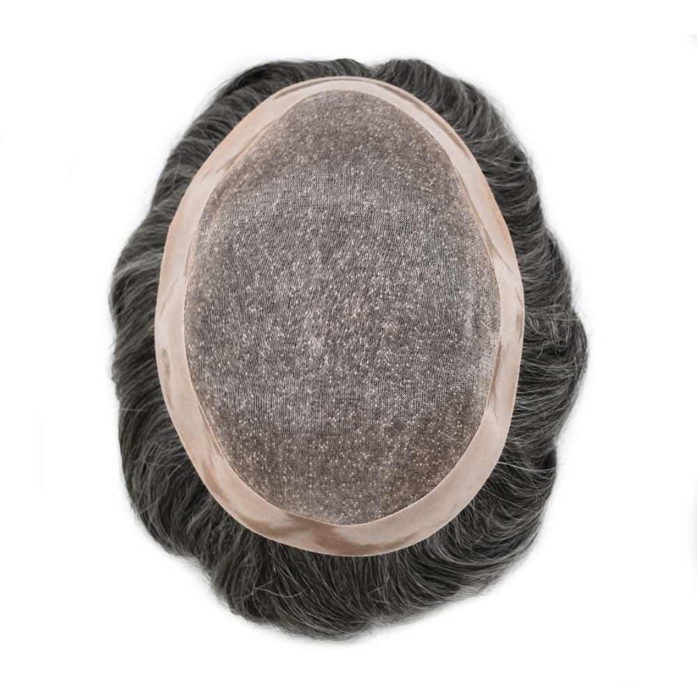 Hair Wonders Mens toupee hair replacement system for men hairpieces toupee for men real human hair pieces for men hair systems Protesis Capilar Para Hombre US Stock7x10-#1B50 1B# OFF BLACK+50% GREY