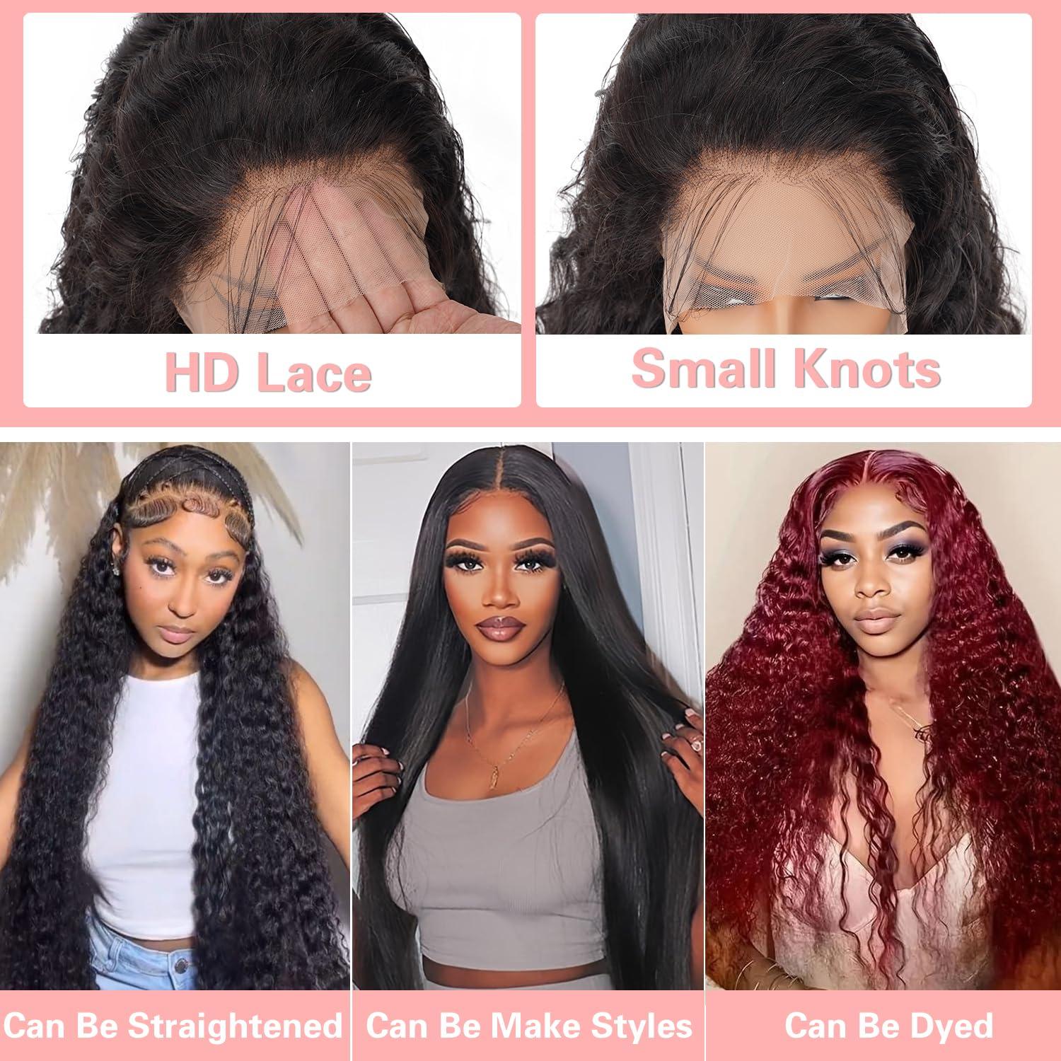 crownew 30 Inch Water Wave Lace Front Wigs Human Hair Pre Plucked Wet And Wavy 13x4 Hd Lace Frontal Human Hair Wig 180% Density For Women Small Knots Bouncy Soft Deep Curl Tangle Free Natural Hairline