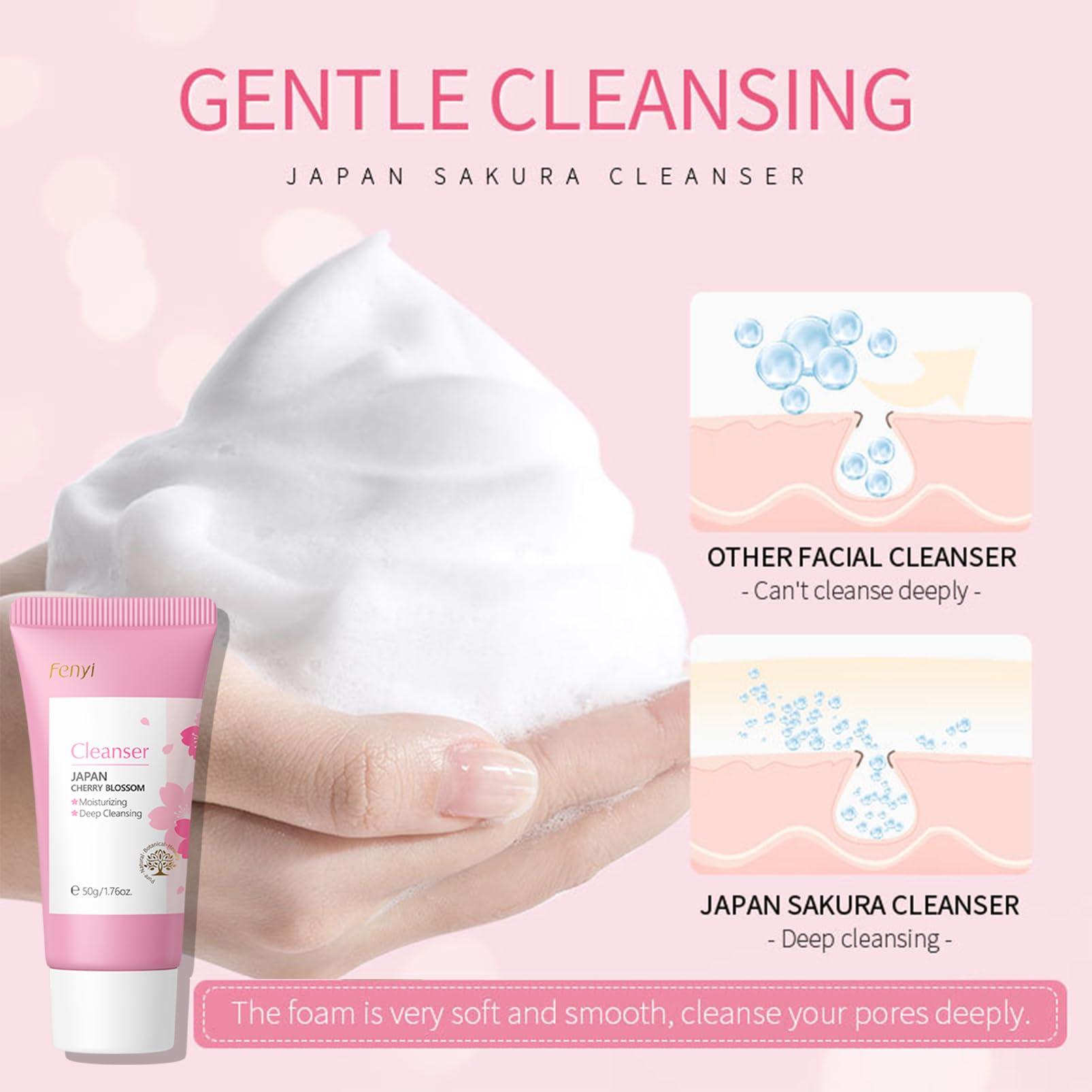 ISHERBIN Skin Care Set with Gua Sha Facial Tools, Cherry Blossom Skincare Gifts for Teenage Girls, Anti Aging Skin Care Routine Kit: Cleanser - Serum - Eye Cream - Cream - Mud Mask Facial Kit, Gifts for Mom