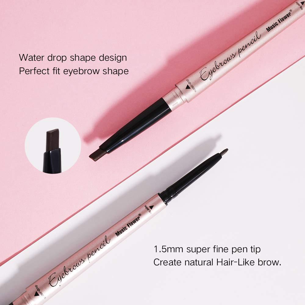 Music Flower Music Flower Eyebrow Pencil - Dark Brown Dual Ended Brow Pen & Eyebrow Wax Pen, Waterproof Smudge Proof Long Lasting Eyebrow Pen, Eyebrow Waxing Shaping Clear Eye Makeup Kit