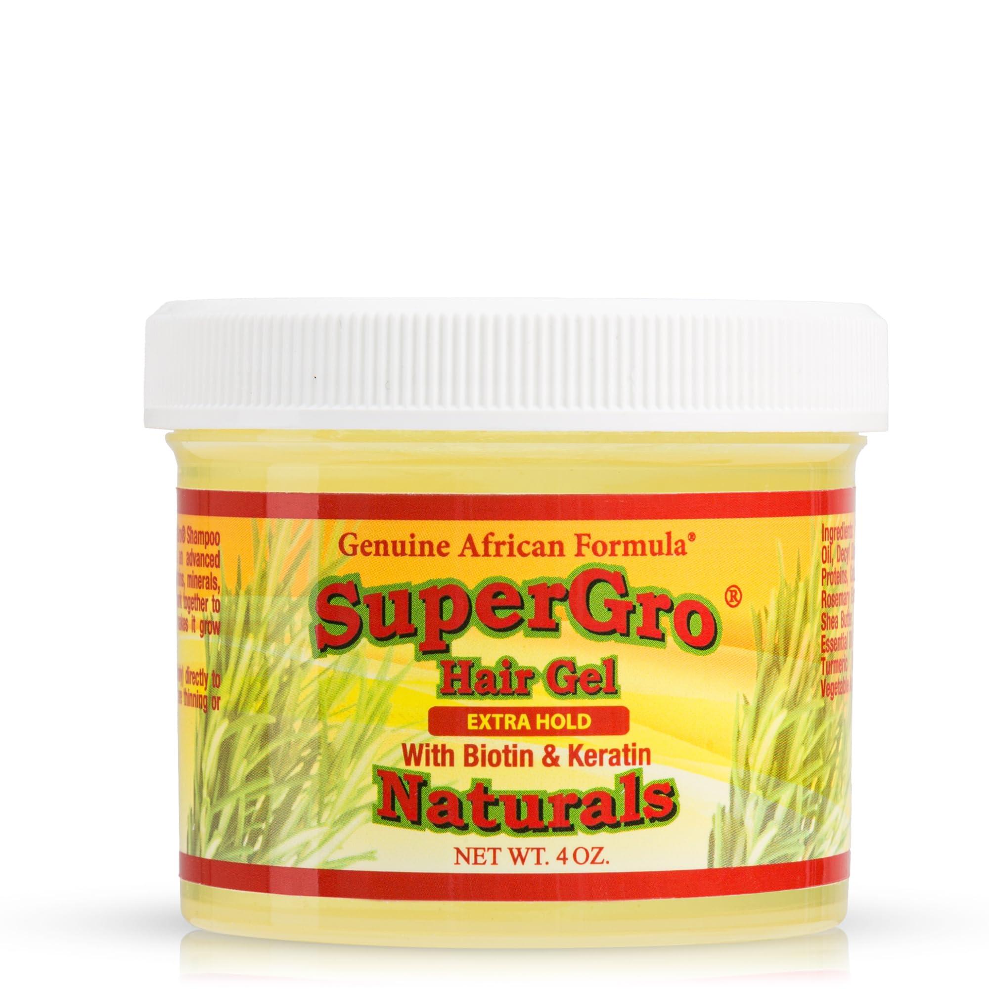 African Formulas SuperGro Hair Gel with Extra Hold - For Breading, Locking, Twisting, Retwisting, Styling - Natural Hair Gel for Nourishing, Shining for Silky, Wavy, Curly, Coily, Frizzy Hair - Hair Care Gel 4 oz