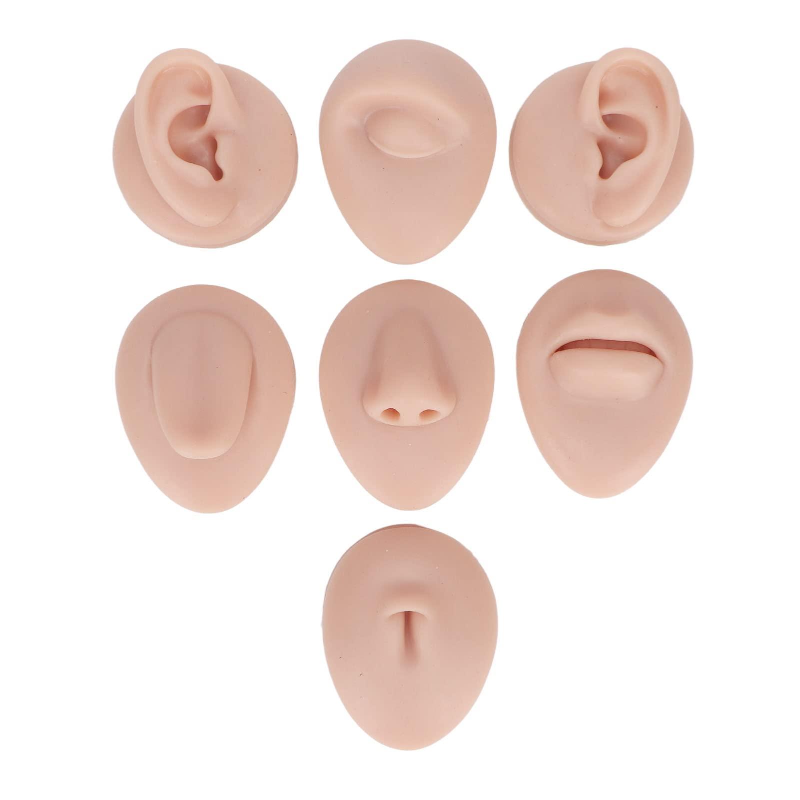 Naroote Ear Piercing Kit Nose Tongue Model, 3D Flexible Simulation Ear Model Body Piercing Practice Model Silicone Nose Safety Pierce Tool for Novice (Medium Skin Color)