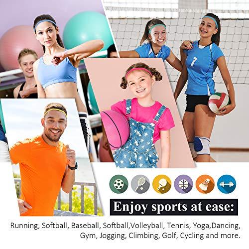 Sumind Sumind 4 Pieces Thick Non-Slip Elastic Sport Men Thin Headbands Football Hair Headbands for Women(Fluorescent Green, Rose Red, Green, Royal Blue)