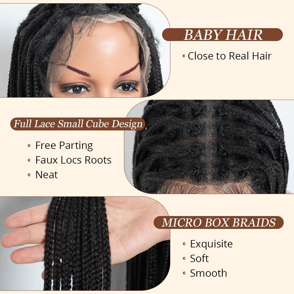 Style Icon Style Icon 42 Inches Super Long Micro Box Braids Wig Full Lace Free Part Braided Black Wig Top Faux Locs Synthetic Wig
