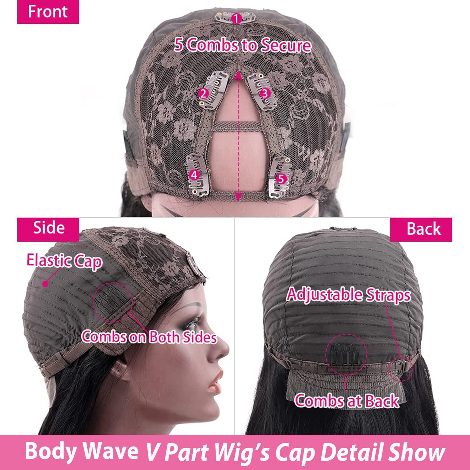 Oseti Oseti Body Wave Synthetic Half Wigs for Black Women V Shape Wigs No Leave Out, Synthetic No Leave V Part Wigs with Clips in Half Wig Scalp Protective Thin Part Wig 24inch (4#)