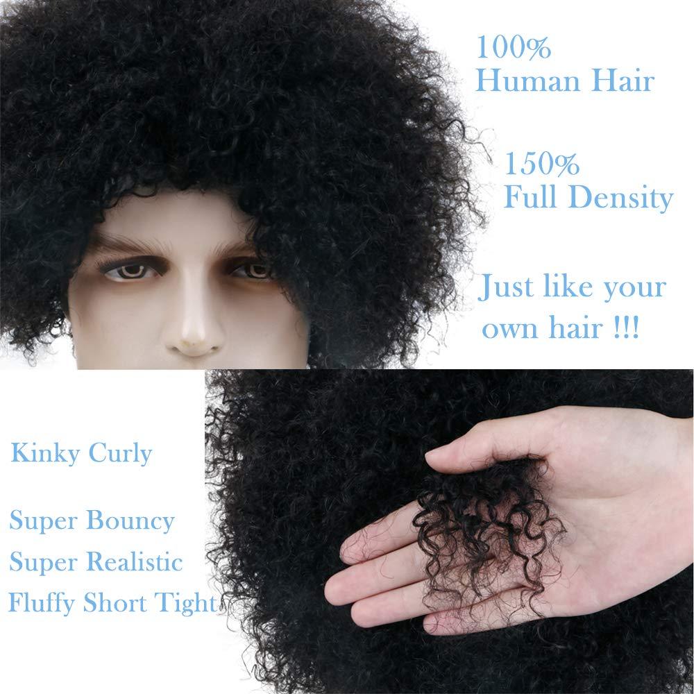 BECUS BECUS 8inch Afro Wig for Black men Short Kinky Curly 100% Human Hair Wigs for Black Men Short African American Male Afro Wig (Natural Spiral Black #1B)