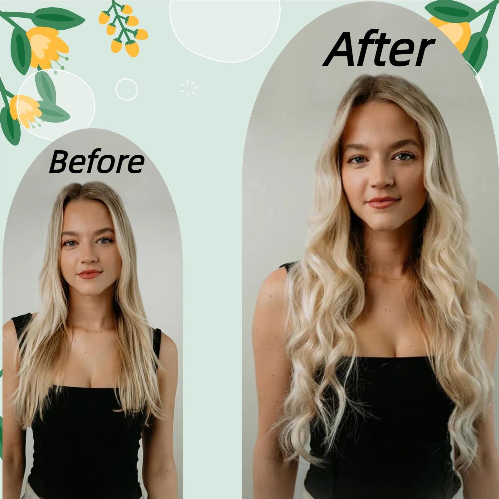 Reautcoors REAUTCOORS Clip in Hair Extensions, Long Wavy Synthetic Hair Extension Dark Ash Blonde Mixed bleach blonde 6PCS (220g 16H613#,22inch)