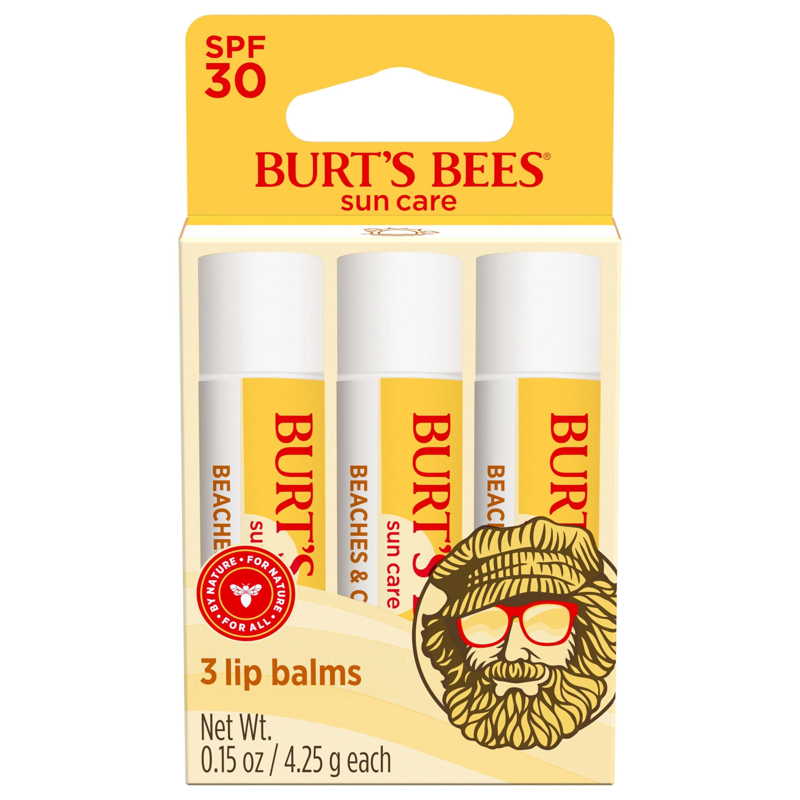 Burt's Bees Burts Bees SPF 30 Lip Balm, Beaches and Cream, Water-Resistant Sun Care, Nano-Free Zinc Oxide Formula, Natural Origin Conditioning Lip Treatment, 3 Tubes, 0.15 oz.