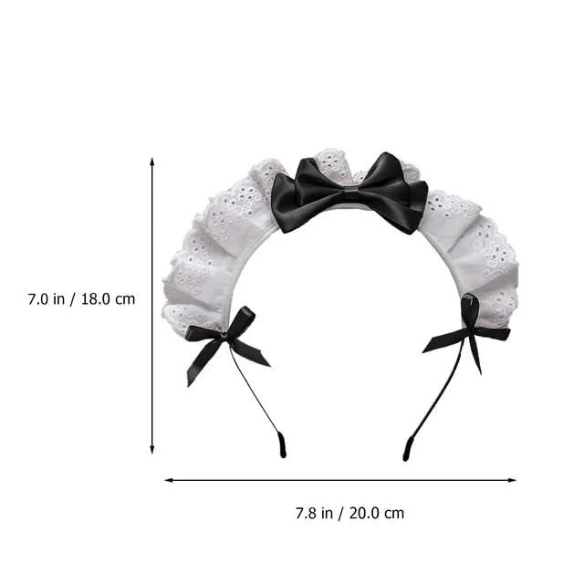 Juroicessry 2Pc Black Women Girls Lolita Headband Lace Bow Hair Band Maid Anime Cosplay Headwear Ribbon Bowknot Women\'s Fashion Headbands Cute Hair Band Party Hair Accessories