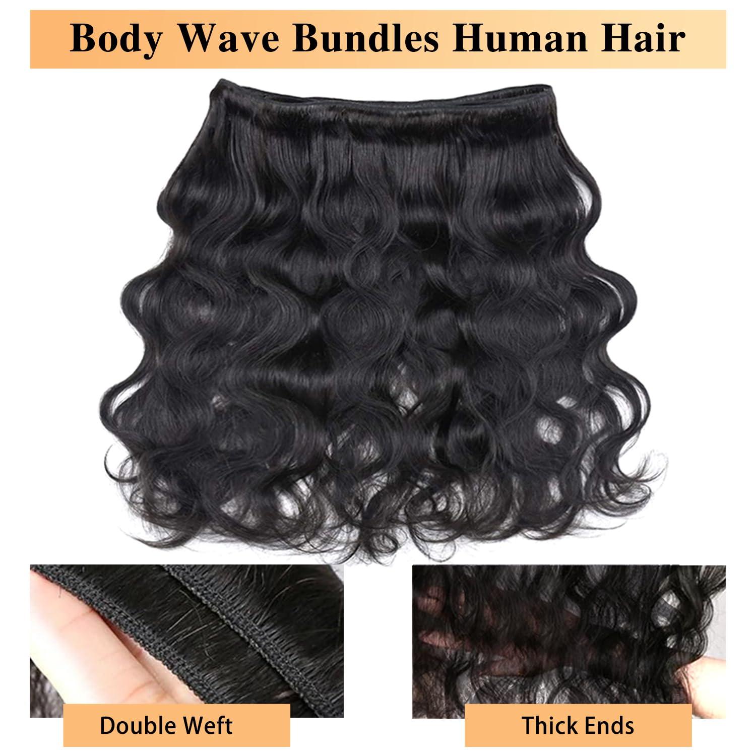 Tahikie Tahikie Body Wave Bundles Human Hair 28-34 Inch 12A Brazilian Virgin Hair Quick Weave 3 Bundles Deals Human Hair Extensions Natural Black