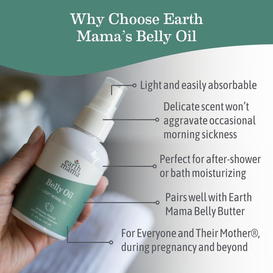 Earth Mama Earth Mama Belly Oil for Dry Skin | Calendula Skin Care Moisturizer Oil to Encourage Natural Elasticity and Help Prevent Stretch Marks During Pregnancy and Postpartum, 4-Fluid Ounce (3-Pack)