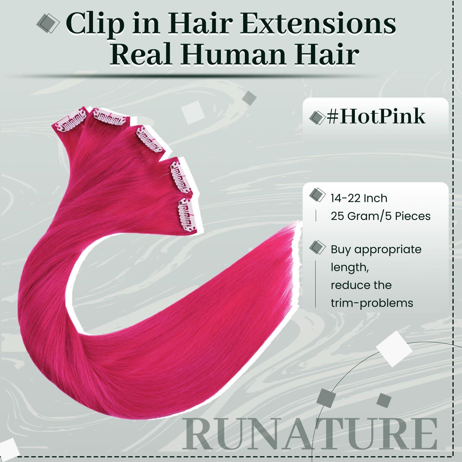 RUNATURE RUNATURE Bundles 22 Inch Purple and Hot Pink Hair Extensions Real Human Hair Clip ins 25g 5pcs