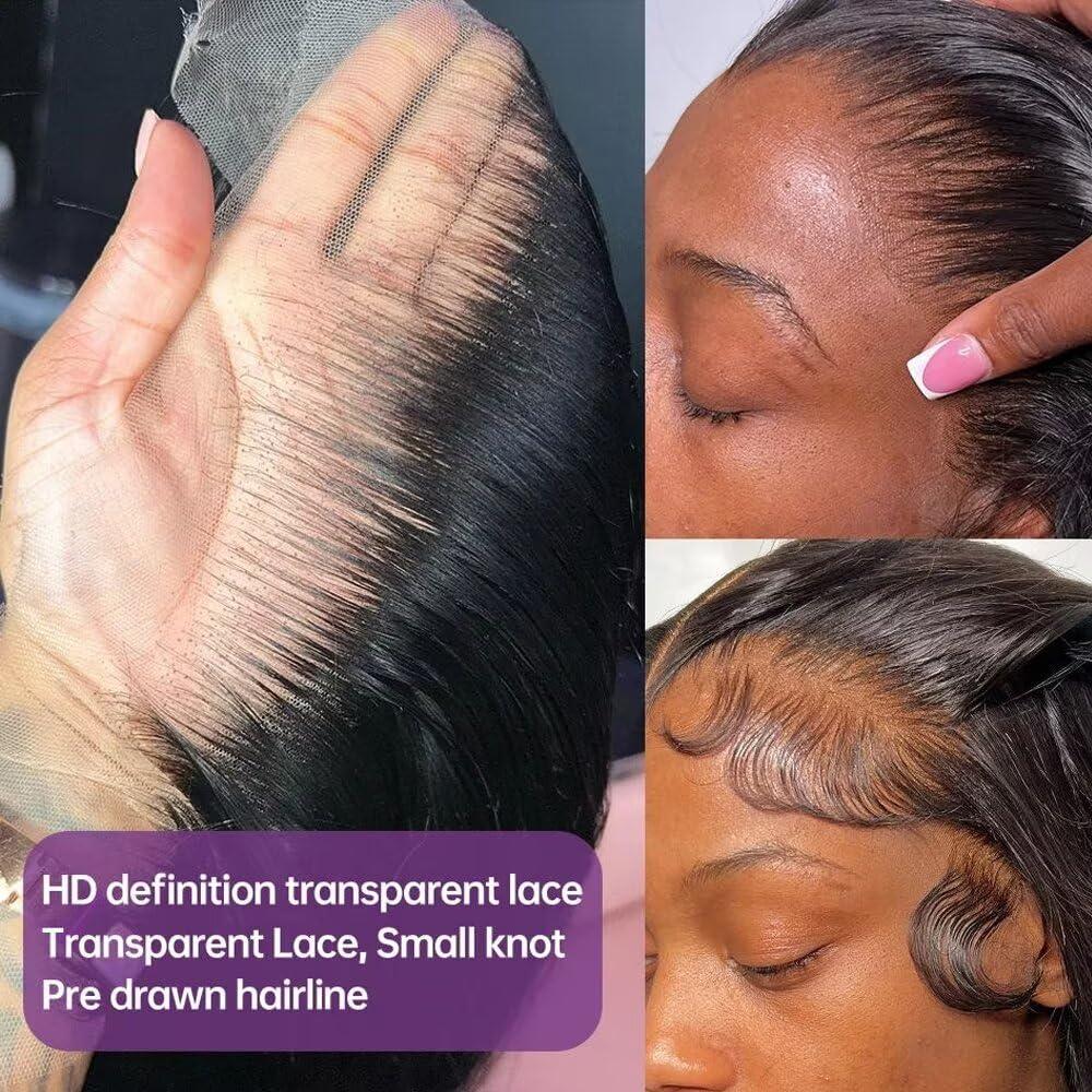 oulaer Short Bob Cut Wigs 180% Density Bone Straight Human Hair Wig For Black Women HD Transparent Lace Front Wig Pre Plucked With Baby Hair Brazilian Virgin Hair Short Wigs Bleached Knots 16Inch