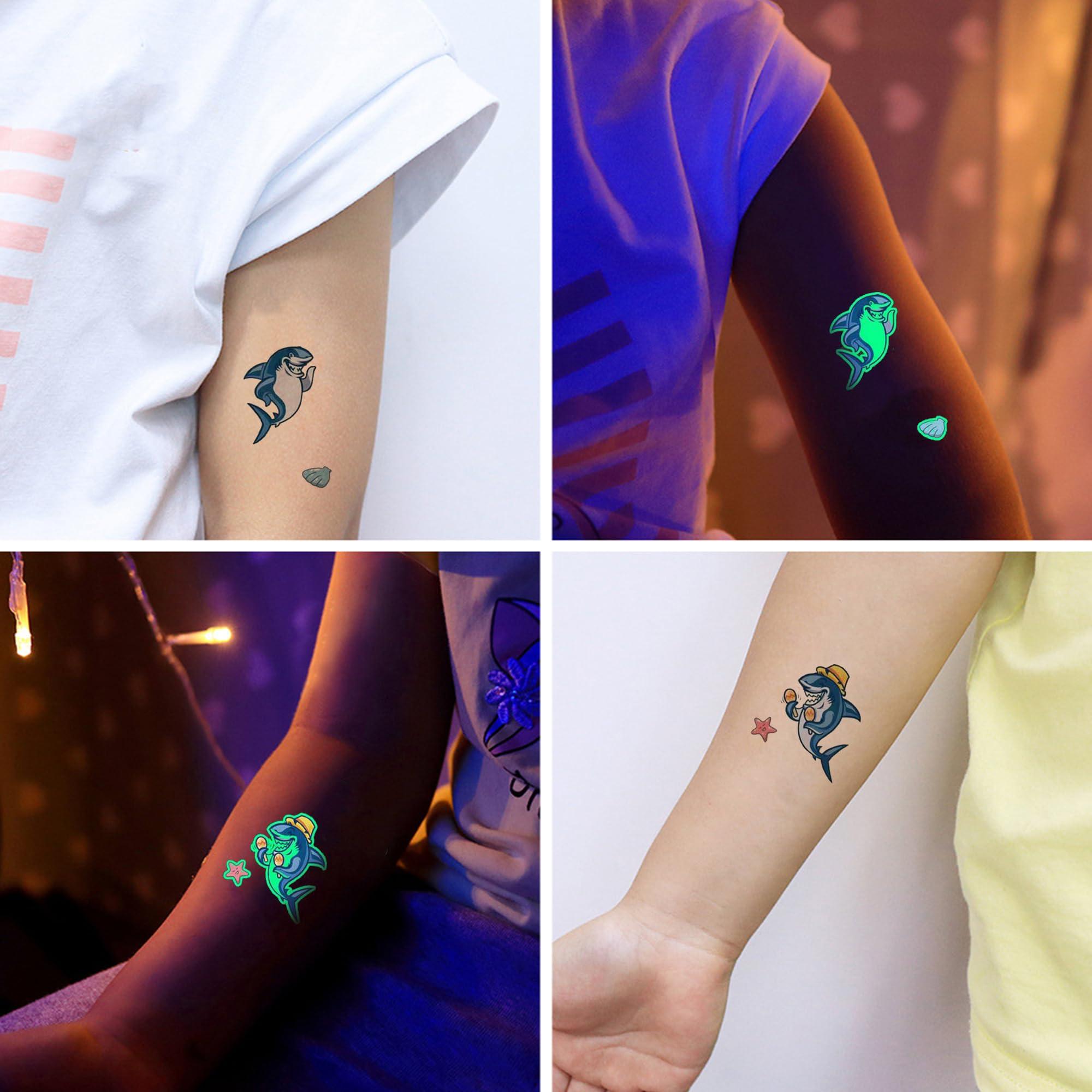 Ysqool 10 Sheets Luminous Shark Temporary Tattoos for Kids,Glow in the Dark Shark Fake Tattoos Stickers Ocean Animal Birthday Party Favors Supplies for Kids Boys Girls Birthday Gifts