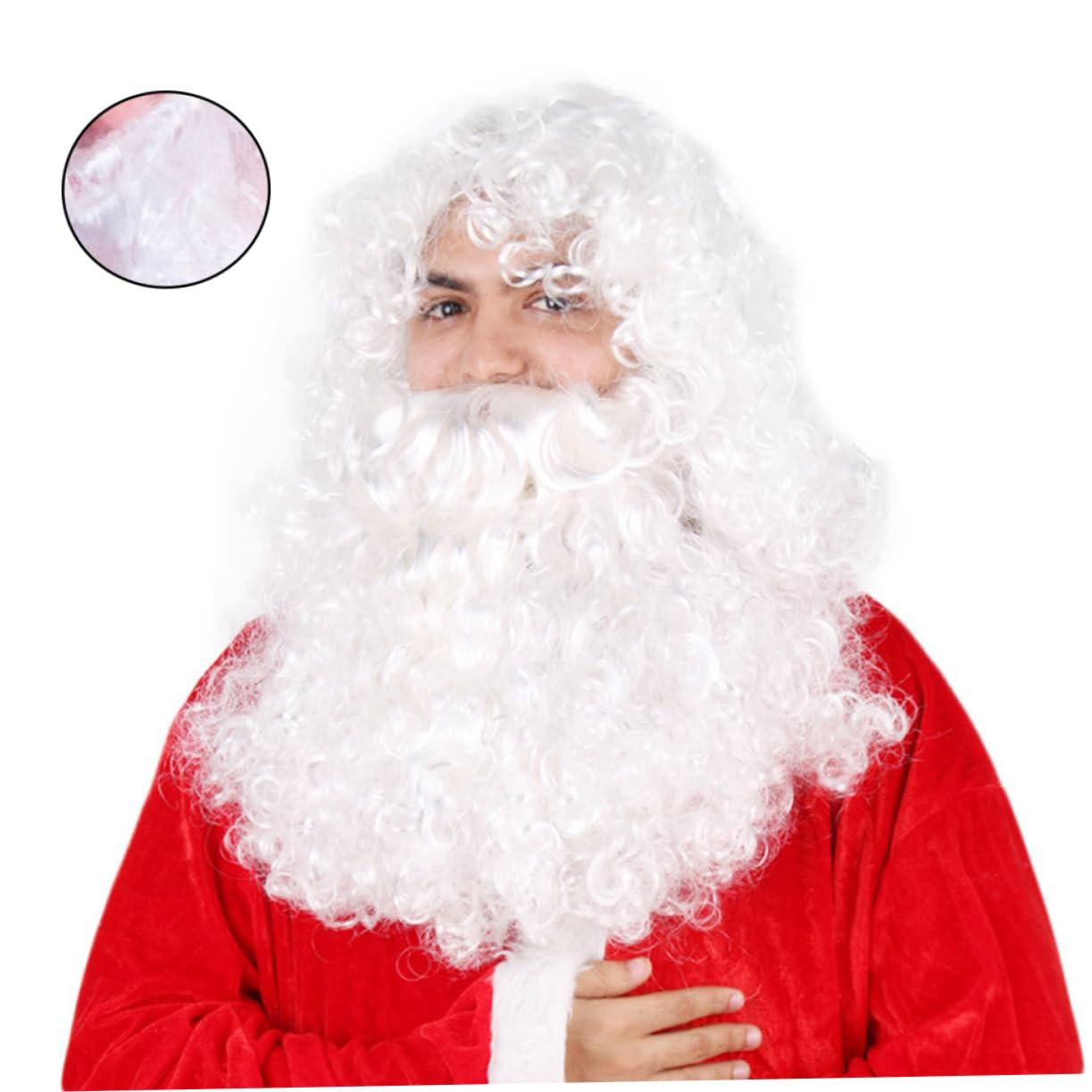 GALPADA GALPADA Santa Claus Beard and Wig Set Men's Wig Long Curly Hair Santa Claus Headdress Party Costumes