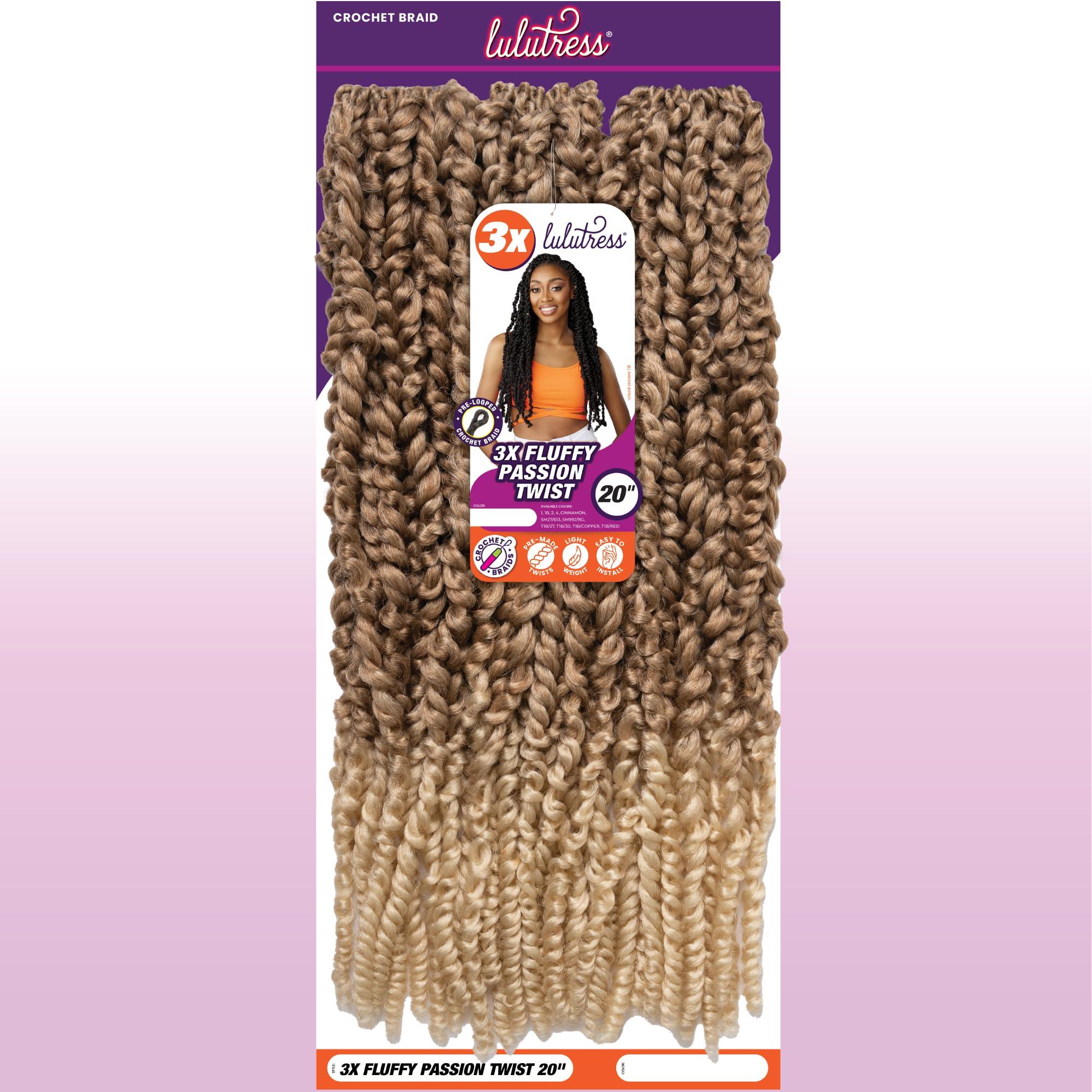 Sensationnel Sensationnel Lulutress crochet braiding hair - 3x fluffy passion twist 20 inch pre made crochet braids hair all kanekalon synthetic locs twists braids (1 pack, 2 DARKBROWN)