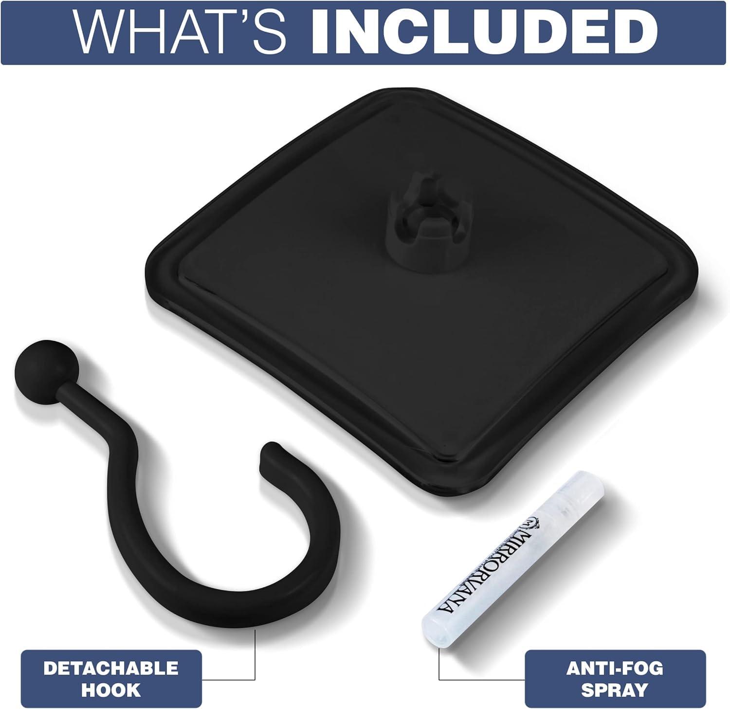 MIRRORVANA MIRRORVANA Hanging Fogless Shower Mirror for Shaving with 360 Rotatable Swivel Hook - Anti Fog and Shatterproof 6.3\" x 6.3\" Surface (Black)