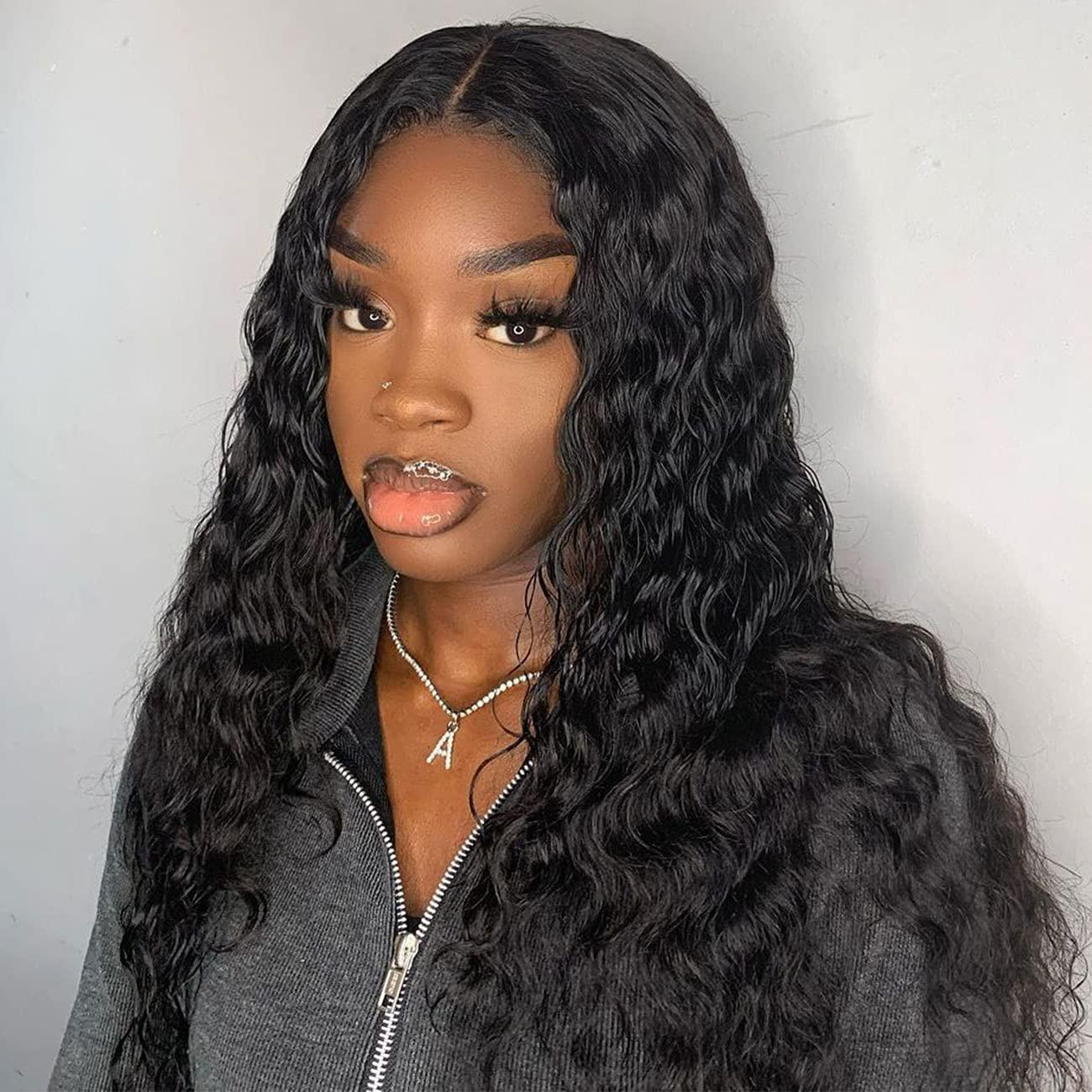Wiggins Wiggins Loose Deep Wave Wig 5x5 Lace Closure Wigs Human Hair for Black Women 10A Grade Brazilian Loose Deep Hair Pre Plucked Hairline with Baby Hair 180% Density 18 inch