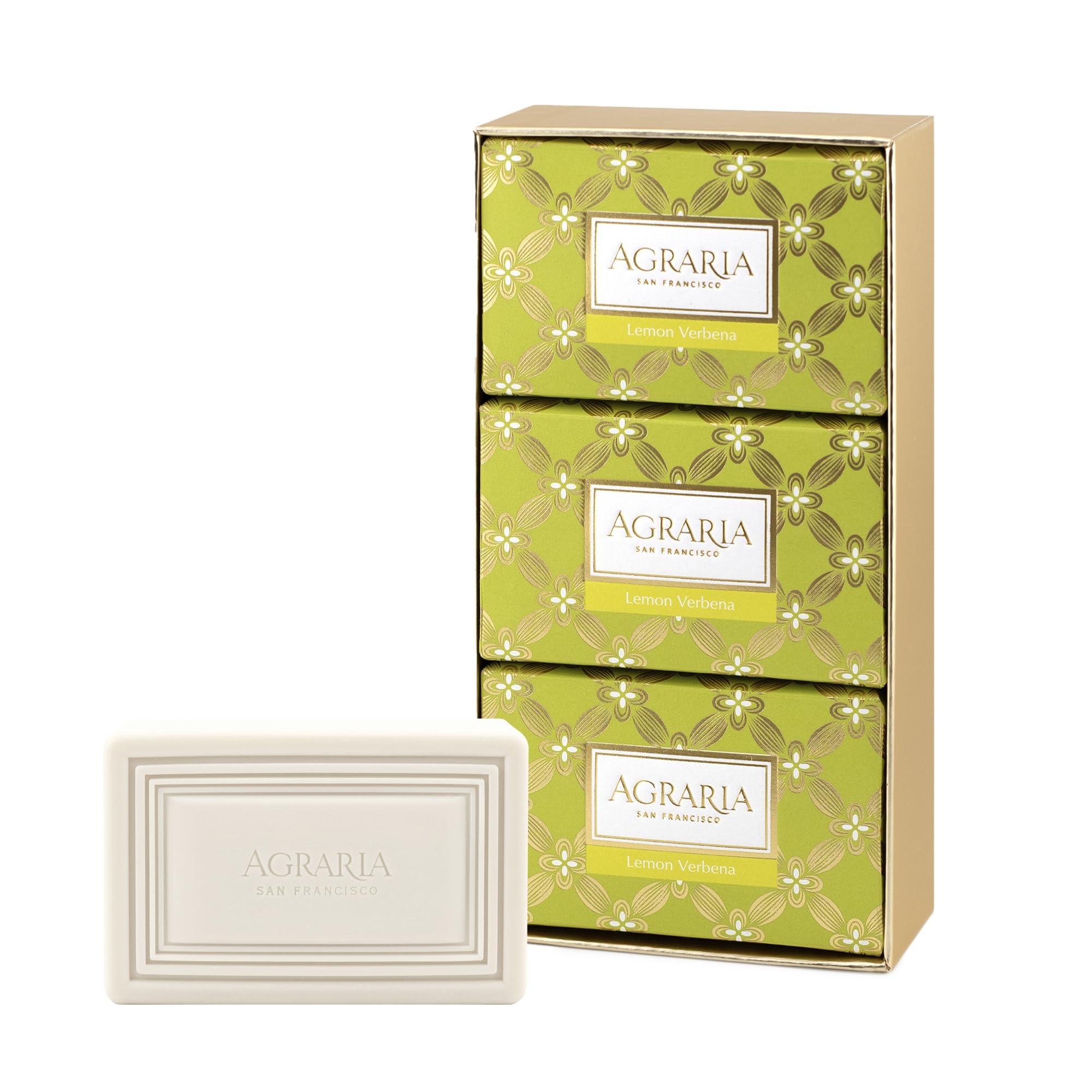 AGRARIA AGRARIA Luxury Bath Collection Lemon Verbena Bar Soap, Moisturizing Body Bar Soap, Shea Butter & Kukui Oil Bar Soap for Men and Women Gift Bundle